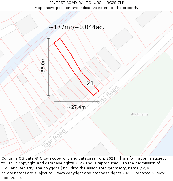 21, TEST ROAD, WHITCHURCH, RG28 7LP: Plot and title map