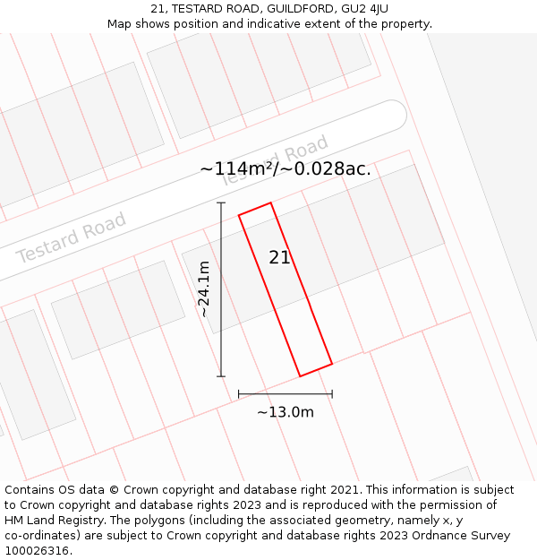 21, TESTARD ROAD, GUILDFORD, GU2 4JU: Plot and title map