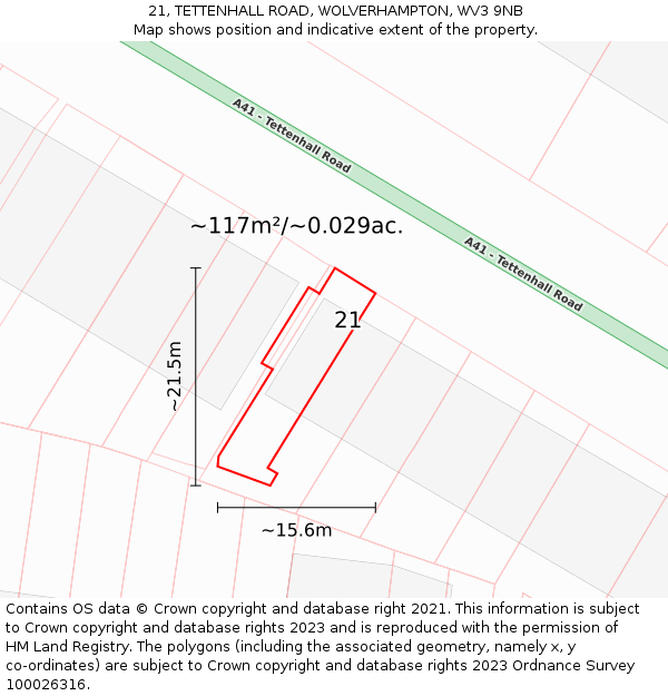 21, TETTENHALL ROAD, WOLVERHAMPTON, WV3 9NB: Plot and title map