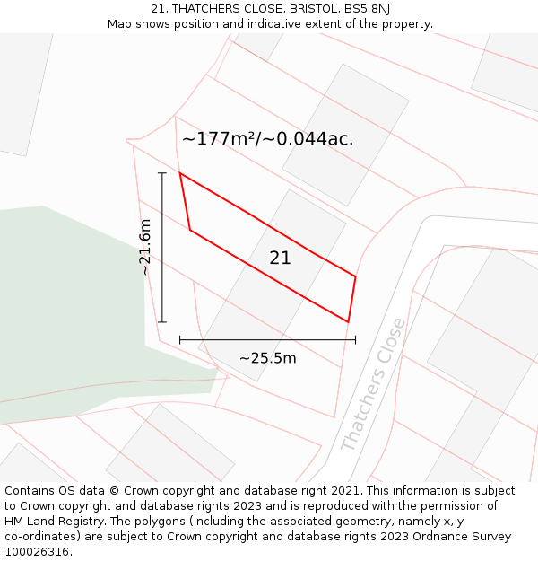 21, THATCHERS CLOSE, BRISTOL, BS5 8NJ: Plot and title map