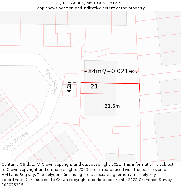 21, THE ACRES, MARTOCK, TA12 6DD: Plot and title map