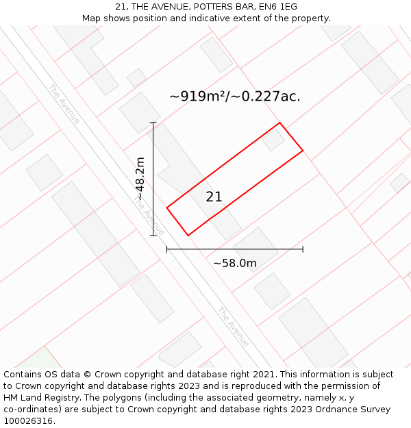 21, THE AVENUE, POTTERS BAR, EN6 1EG: Plot and title map