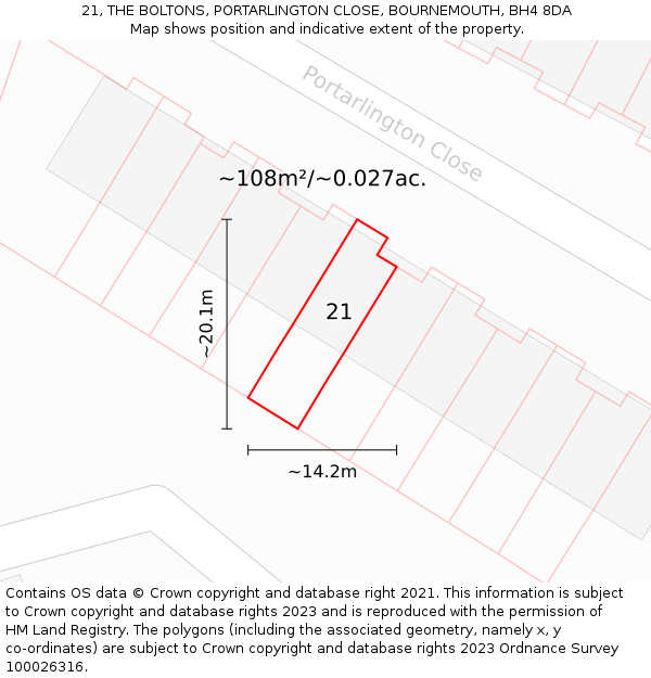 21, THE BOLTONS, PORTARLINGTON CLOSE, BOURNEMOUTH, BH4 8DA: Plot and title map