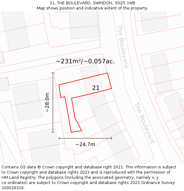 21, THE BOULEVARD, SWINDON, SN25 1WB: Plot and title map
