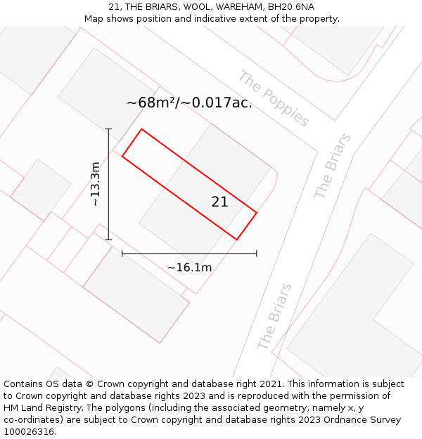 21, THE BRIARS, WOOL, WAREHAM, BH20 6NA: Plot and title map