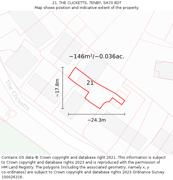 21, THE CLICKETTS, TENBY, SA70 8DT: Plot and title map