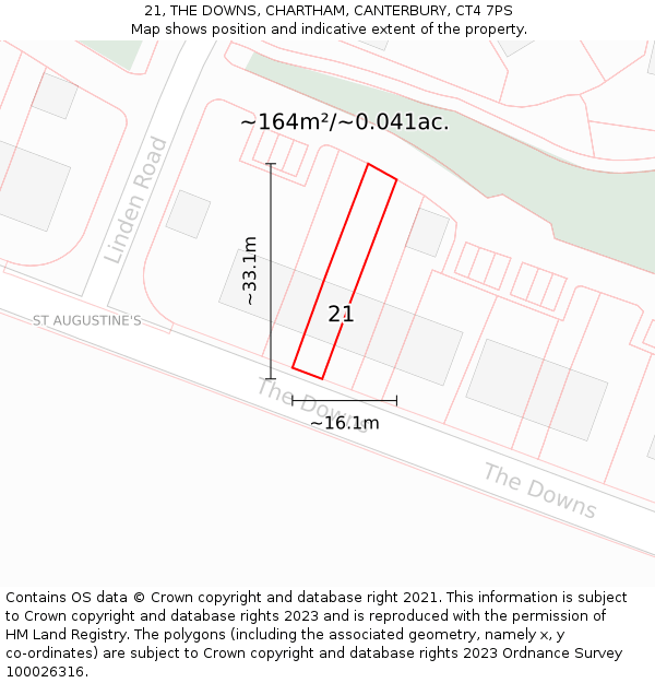 21, THE DOWNS, CHARTHAM, CANTERBURY, CT4 7PS: Plot and title map