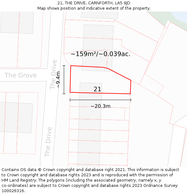 21, THE DRIVE, CARNFORTH, LA5 9JD: Plot and title map