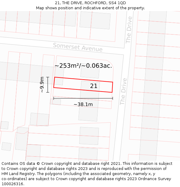 21, THE DRIVE, ROCHFORD, SS4 1QD: Plot and title map