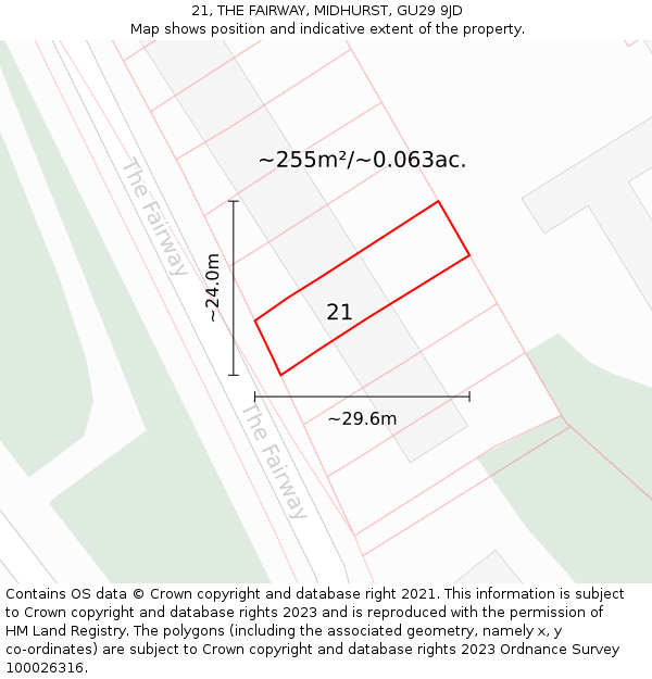 21, THE FAIRWAY, MIDHURST, GU29 9JD: Plot and title map