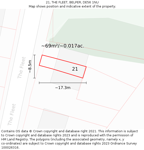 21, THE FLEET, BELPER, DE56 1NU: Plot and title map