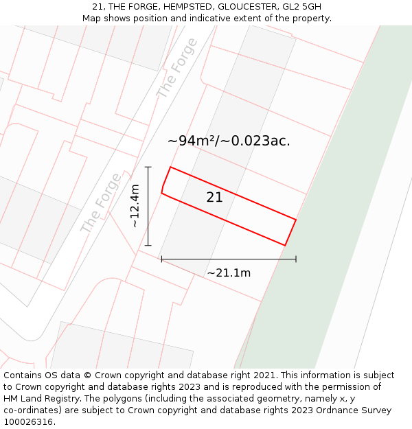 21, THE FORGE, HEMPSTED, GLOUCESTER, GL2 5GH: Plot and title map