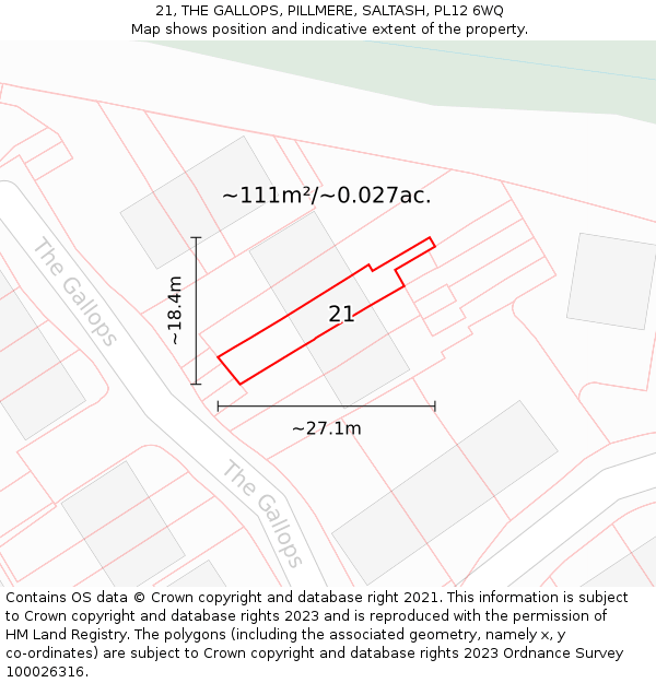 21, THE GALLOPS, PILLMERE, SALTASH, PL12 6WQ: Plot and title map