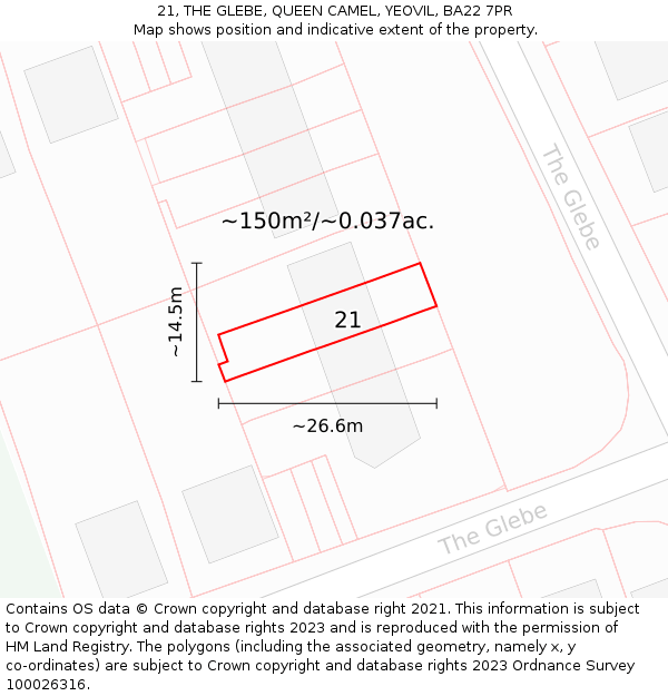 21, THE GLEBE, QUEEN CAMEL, YEOVIL, BA22 7PR: Plot and title map