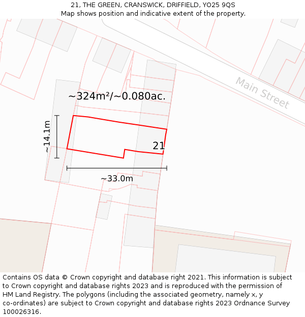 21, THE GREEN, CRANSWICK, DRIFFIELD, YO25 9QS: Plot and title map
