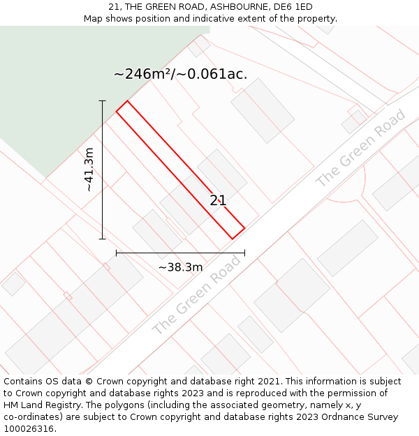 21, THE GREEN ROAD, ASHBOURNE, DE6 1ED: Plot and title map
