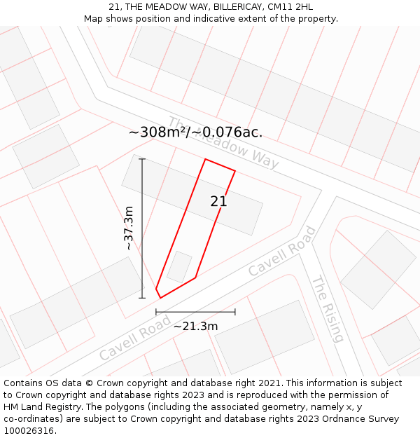 21, THE MEADOW WAY, BILLERICAY, CM11 2HL: Plot and title map
