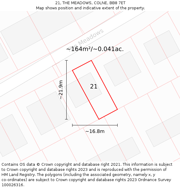 21, THE MEADOWS, COLNE, BB8 7ET: Plot and title map