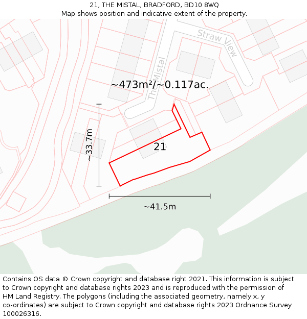 21, THE MISTAL, BRADFORD, BD10 8WQ: Plot and title map