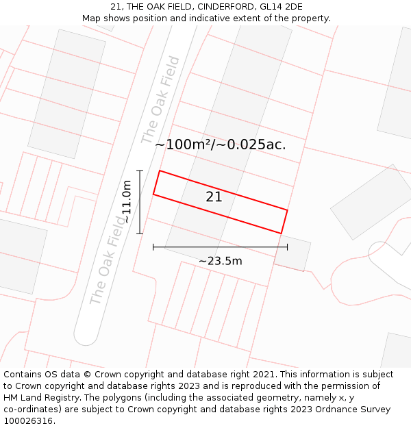 21, THE OAK FIELD, CINDERFORD, GL14 2DE: Plot and title map