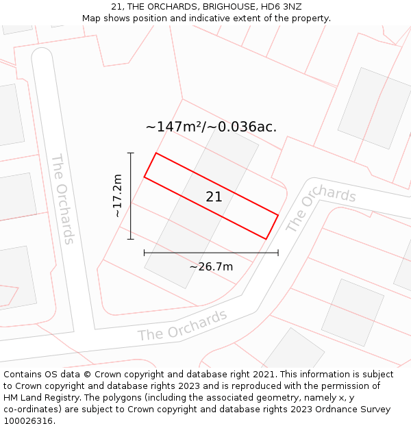 21, THE ORCHARDS, BRIGHOUSE, HD6 3NZ: Plot and title map