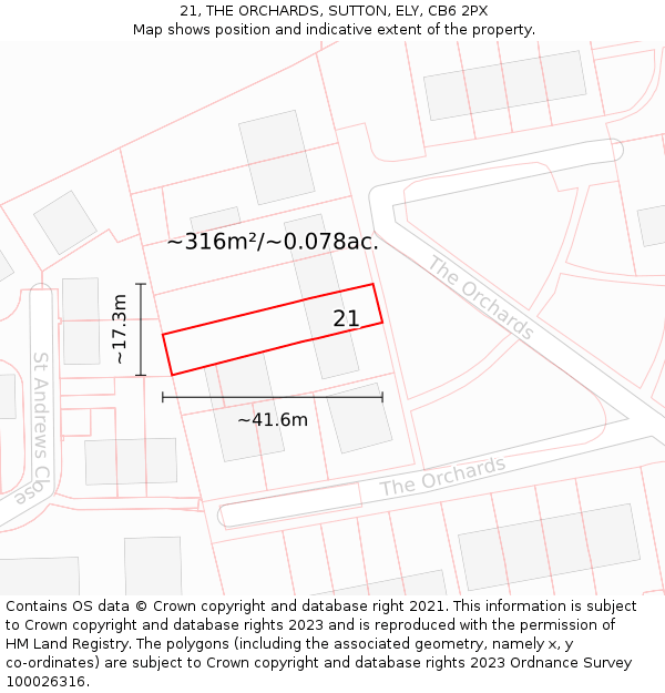21, THE ORCHARDS, SUTTON, ELY, CB6 2PX: Plot and title map