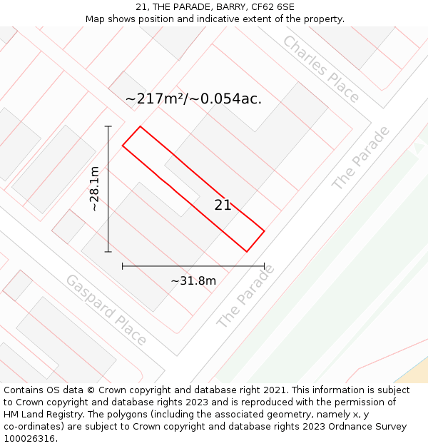 21, THE PARADE, BARRY, CF62 6SE: Plot and title map