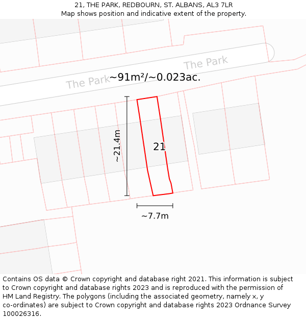 21, THE PARK, REDBOURN, ST. ALBANS, AL3 7LR: Plot and title map