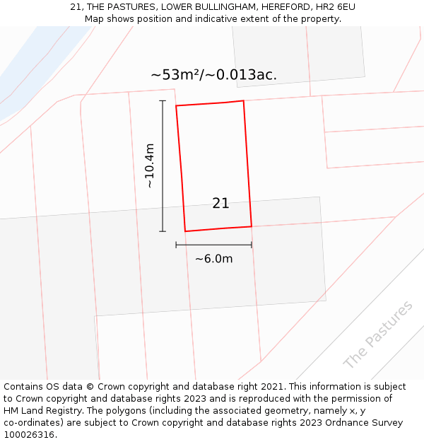 21, THE PASTURES, LOWER BULLINGHAM, HEREFORD, HR2 6EU: Plot and title map
