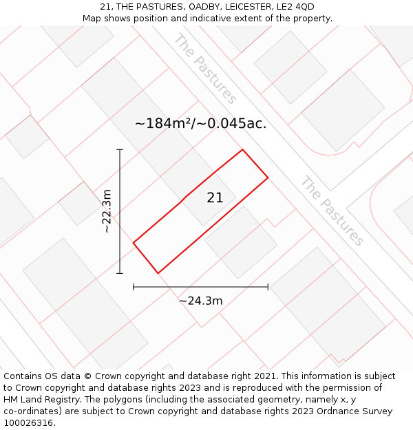 21, THE PASTURES, OADBY, LEICESTER, LE2 4QD: Plot and title map