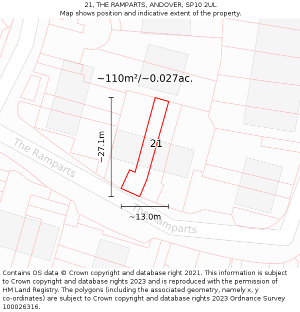 21, THE RAMPARTS, ANDOVER, SP10 2UL: Plot and title map