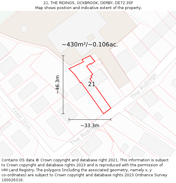 21, THE RIDINGS, OCKBROOK, DERBY, DE72 3SF: Plot and title map