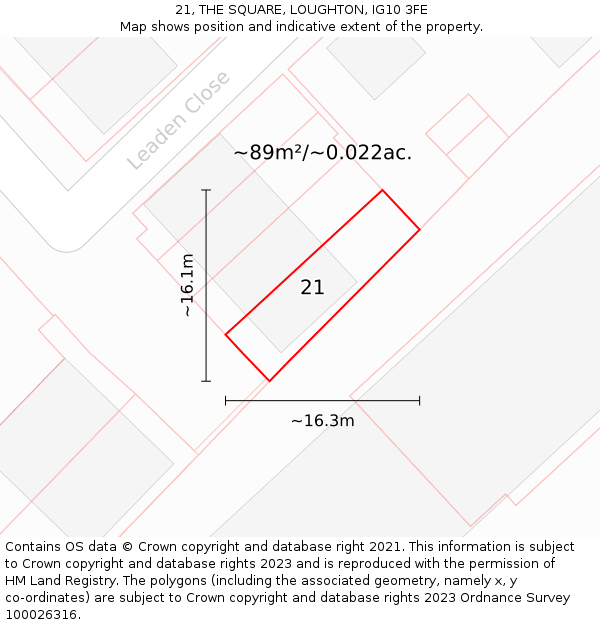 21, THE SQUARE, LOUGHTON, IG10 3FE: Plot and title map