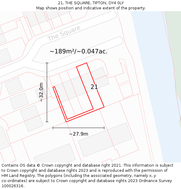 21, THE SQUARE, TIPTON, DY4 0LY: Plot and title map