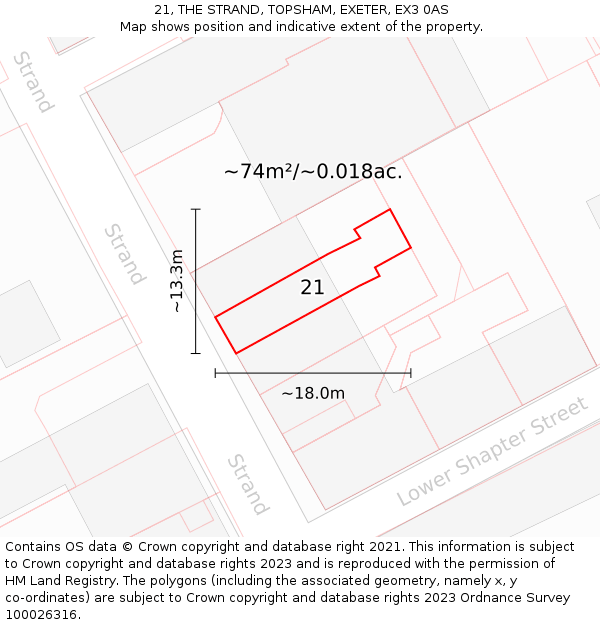 21, THE STRAND, TOPSHAM, EXETER, EX3 0AS: Plot and title map