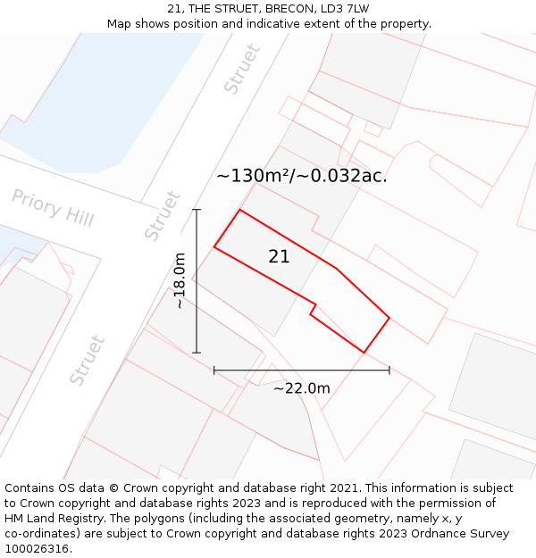 21, THE STRUET, BRECON, LD3 7LW: Plot and title map