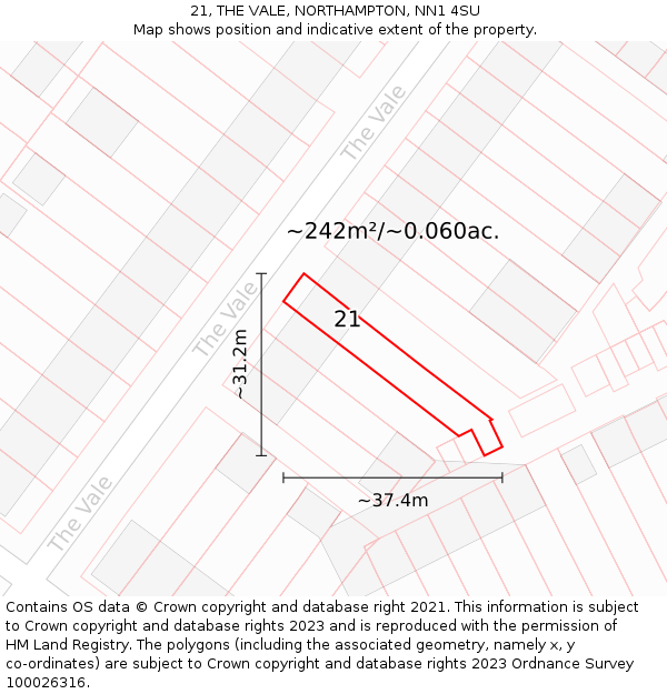 21, THE VALE, NORTHAMPTON, NN1 4SU: Plot and title map