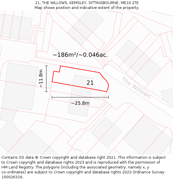 21, THE WILLOWS, KEMSLEY, SITTINGBOURNE, ME10 2TE: Plot and title map