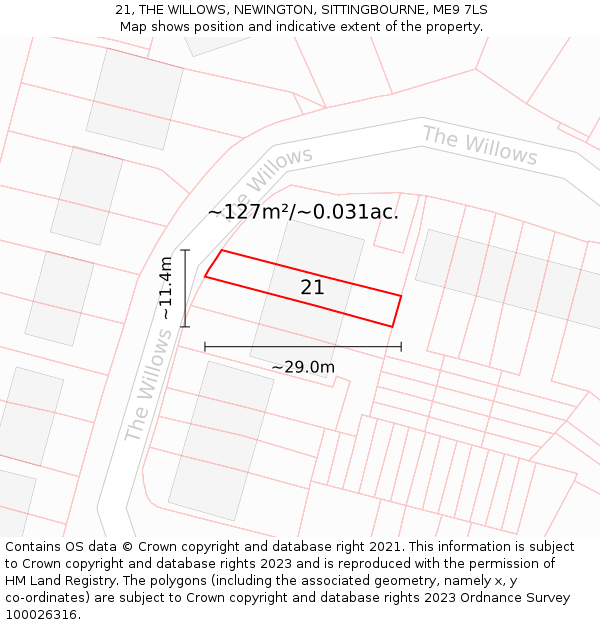 21, THE WILLOWS, NEWINGTON, SITTINGBOURNE, ME9 7LS: Plot and title map