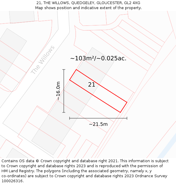 21, THE WILLOWS, QUEDGELEY, GLOUCESTER, GL2 4XG: Plot and title map