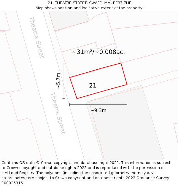 21, THEATRE STREET, SWAFFHAM, PE37 7HF: Plot and title map