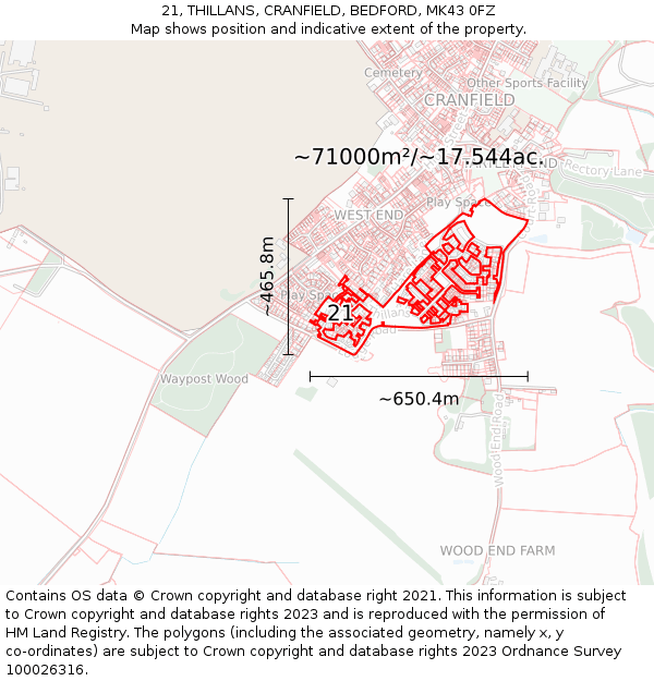 21, THILLANS, CRANFIELD, BEDFORD, MK43 0FZ: Plot and title map