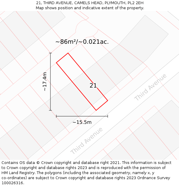 21, THIRD AVENUE, CAMELS HEAD, PLYMOUTH, PL2 2EH: Plot and title map