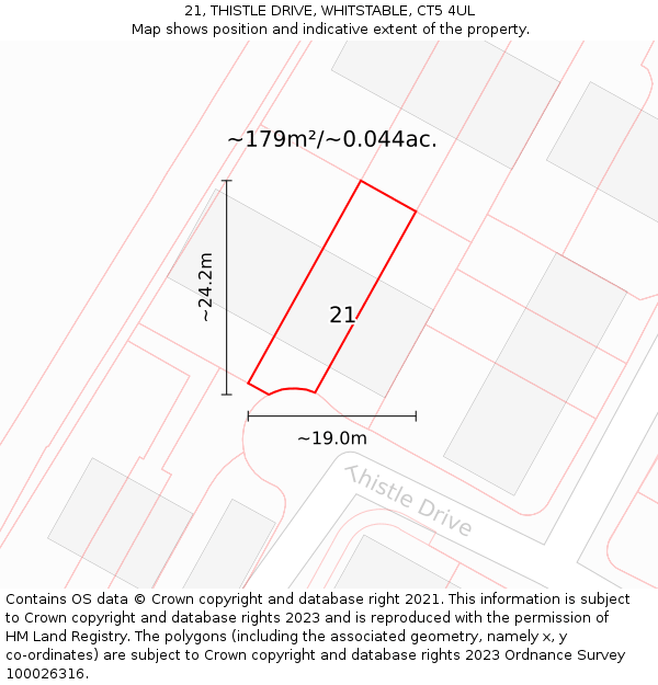 21, THISTLE DRIVE, WHITSTABLE, CT5 4UL: Plot and title map