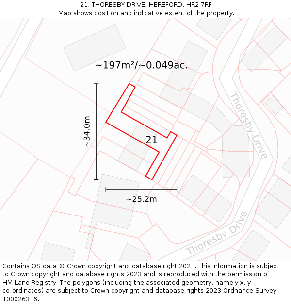 21, THORESBY DRIVE, HEREFORD, HR2 7RF: Plot and title map