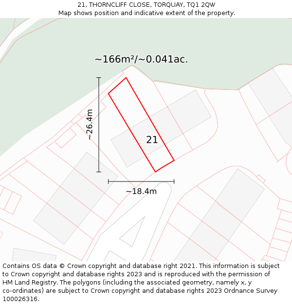 21, THORNCLIFF CLOSE, TORQUAY, TQ1 2QW: Plot and title map
