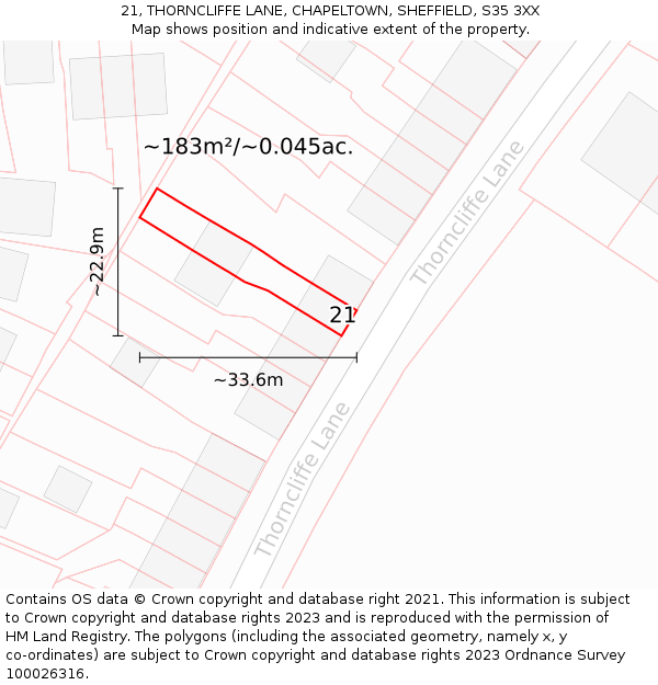 21, THORNCLIFFE LANE, CHAPELTOWN, SHEFFIELD, S35 3XX: Plot and title map