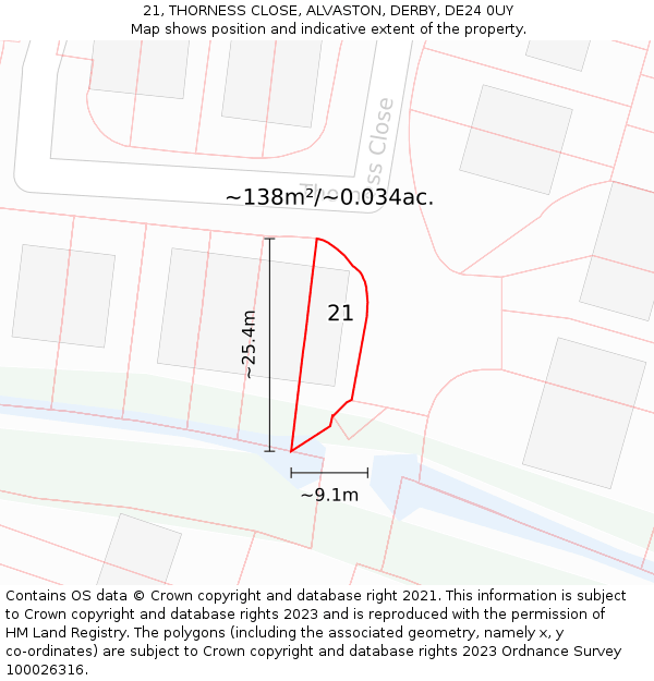 21, THORNESS CLOSE, ALVASTON, DERBY, DE24 0UY: Plot and title map