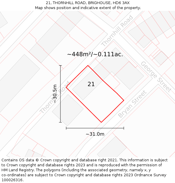 21, THORNHILL ROAD, BRIGHOUSE, HD6 3AX: Plot and title map