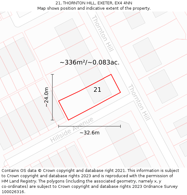 21, THORNTON HILL, EXETER, EX4 4NN: Plot and title map